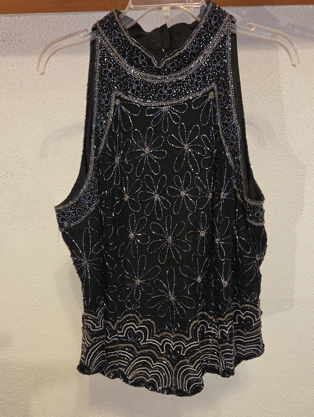Papell Boutique Black Beaded Halter Camisole